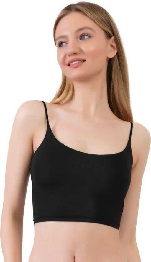 COTTONHILL Microfiber Textured Thin Strap Black Crop Top Bustier - Image 1