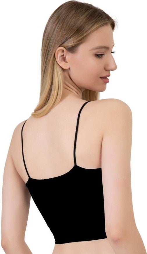 COTTONHILL Microfiber Textured Thin Strap Black Crop Top Bustier - Image 3