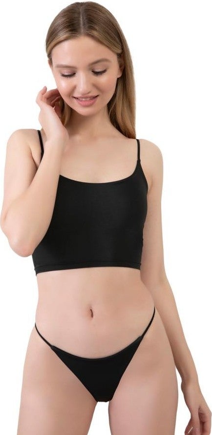 COTTONHILL Microfiber Textured Thin Strap Black Crop Top Bustier - Image 4