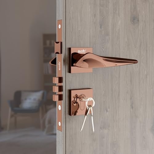 GLOXY Zinc Door Locks for Main Door, Mortise Door Lock Set with 3 Brass Keys, Bedroom Door Lock, Handle Lock for Homes,Offices,Hotels | Rose Gold Finish (2 Years Warranty, Pack of 1) - Image 1