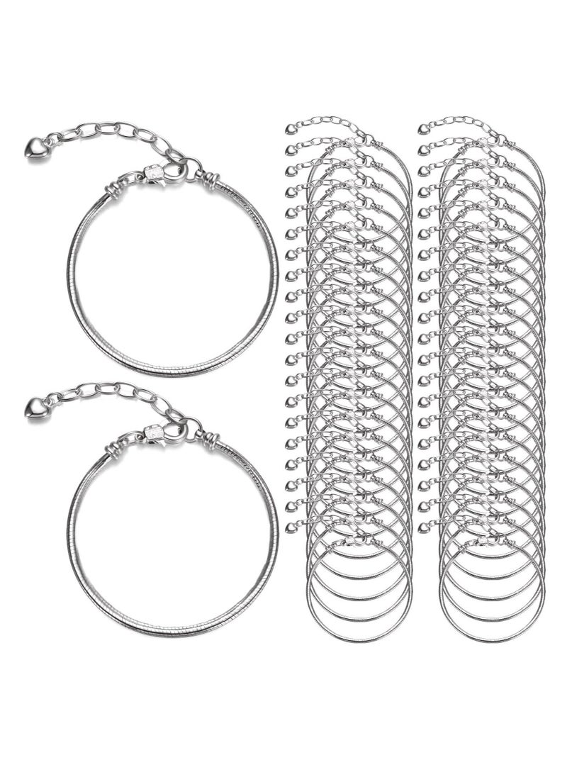 Adjustable Charm Bracelet, 27 Pieces Chain Charm Bracelet Jewelry Making Bracelet Chain with Heart Shape Lobster Clasp Adjustable Charm Chain Bracelet for Women DIY Jewelry Crafts Supplies (Silver) - Image 1