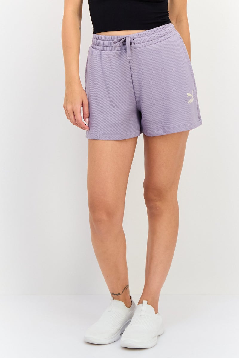 PUMA Women Embroidered Logo Outdoor Shorts, Lavender - Image 1