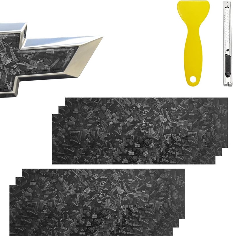BLAKAYA Compatible with 11.8" x 4" Bowtie Emblem Wrap Kit for Chevy Logo Overlay Vinyl Wrap with Spatula and Cutter 6 Pcs Black Forged Carbon Fiber - Image 1