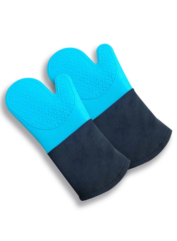Kitchen microwave heat proof baking gloves Short five-finger silicone gloves Oven non-slip heat resistant gloves Blue 