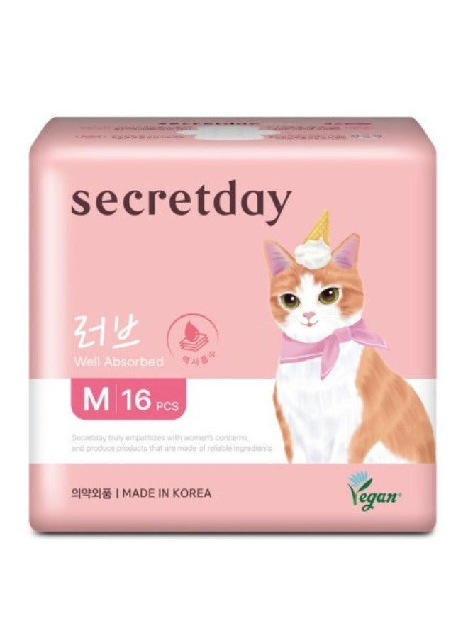 secretday SECRETDAY LOVE Sanitary Pads with Wings, Maxi- Absorption, Leak Protection with Triple guard, Soft & Slim Top Sheet, Air circulation Breathable Waterproof Layer, Made in Korea(Medium, 16pc) - Image 1