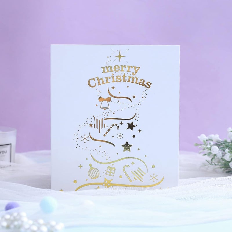 Tyenaza 3D Christmas Card, Transparent PET Reusable Foil Stamping Proper Size 3D Crystal Card with Envelope for Christmas Write Blessing - Image 4