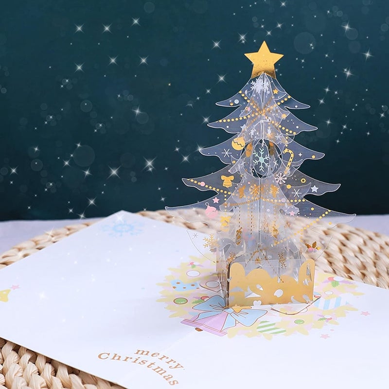 Tyenaza 3D Christmas Card, Transparent PET Reusable Foil Stamping Proper Size 3D Crystal Card with Envelope for Christmas Write Blessing - Image 2