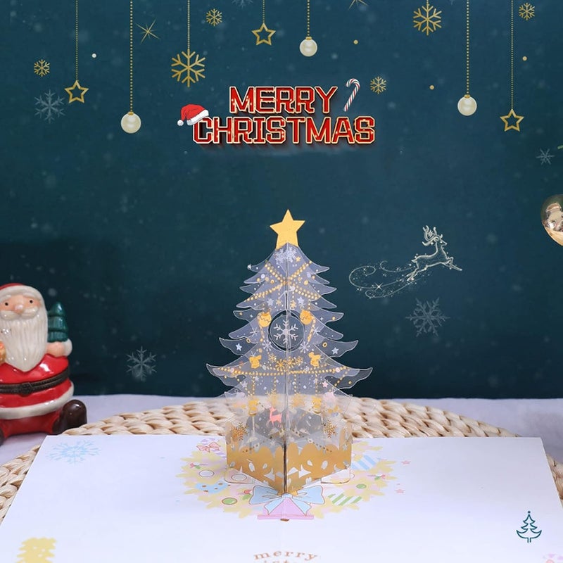 Tyenaza 3D Christmas Card, Transparent PET Reusable Foil Stamping Proper Size 3D Crystal Card with Envelope for Christmas Write Blessing - Image 3
