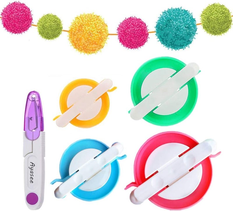 Ayasee Pompom Maker, 4 Sizes Pom pom Makers for Fluff Ball Weaver Needle Craft DIY Wool Knitting Craft Tool Set Decoration +1PS Scissors (5) - Image 1