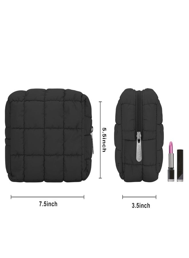 E-Tree Cute Makeup Bag,Quilted Cosmetic Bag,Make up Pouch for Purse,Toiletry Zipper Pouch,Checkered Bag,Travel Case,Storage Pouches for Organization (Black) - Image 2