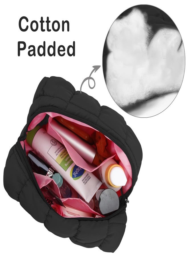 E-Tree Cute Makeup Bag,Quilted Cosmetic Bag,Make up Pouch for Purse,Toiletry Zipper Pouch,Checkered Bag,Travel Case,Storage Pouches for Organization (Black) - Image 3