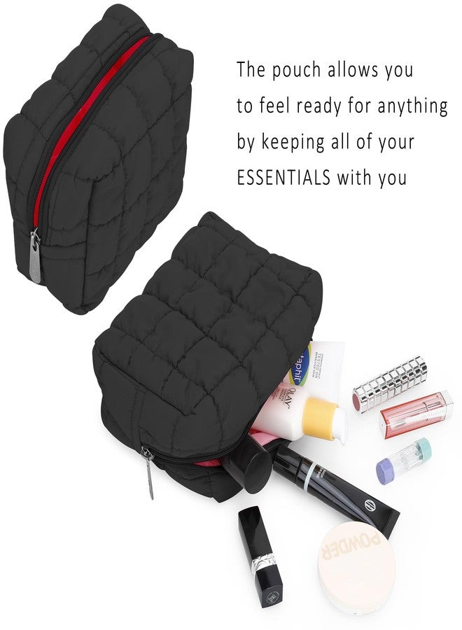 E-Tree Cute Makeup Bag,Quilted Cosmetic Bag,Make up Pouch for Purse,Toiletry Zipper Pouch,Checkered Bag,Travel Case,Storage Pouches for Organization (Black) - Image 4