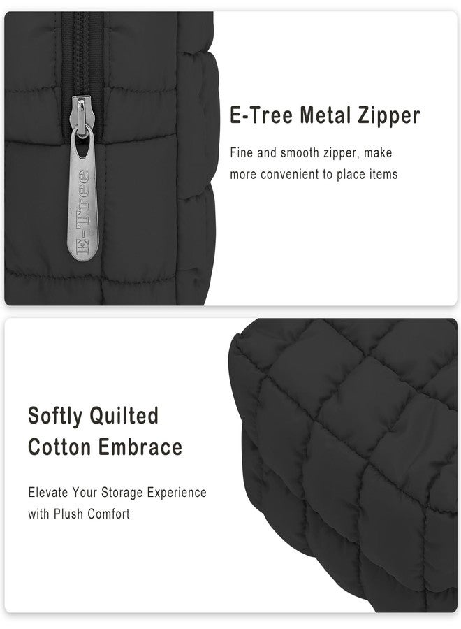 E-Tree Cute Makeup Bag,Quilted Cosmetic Bag,Make up Pouch for Purse,Toiletry Zipper Pouch,Checkered Bag,Travel Case,Storage Pouches for Organization (Black) - Image 5
