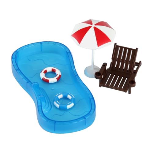 BinaryABC Miniature Swim Pool Swimming Ring Beach Umbrella ChairDIY Fairy Garden Dollhouse DecorMini Dollhouse Beach Decoration Set - Image 1