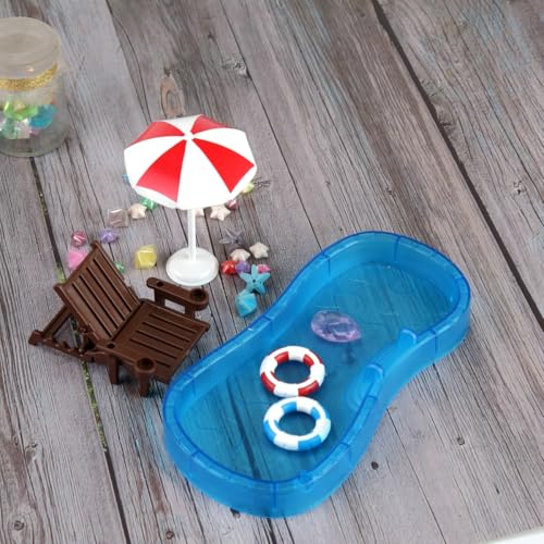 BinaryABC Miniature Swim Pool Swimming Ring Beach Umbrella ChairDIY Fairy Garden Dollhouse DecorMini Dollhouse Beach Decoration Set - Image 5