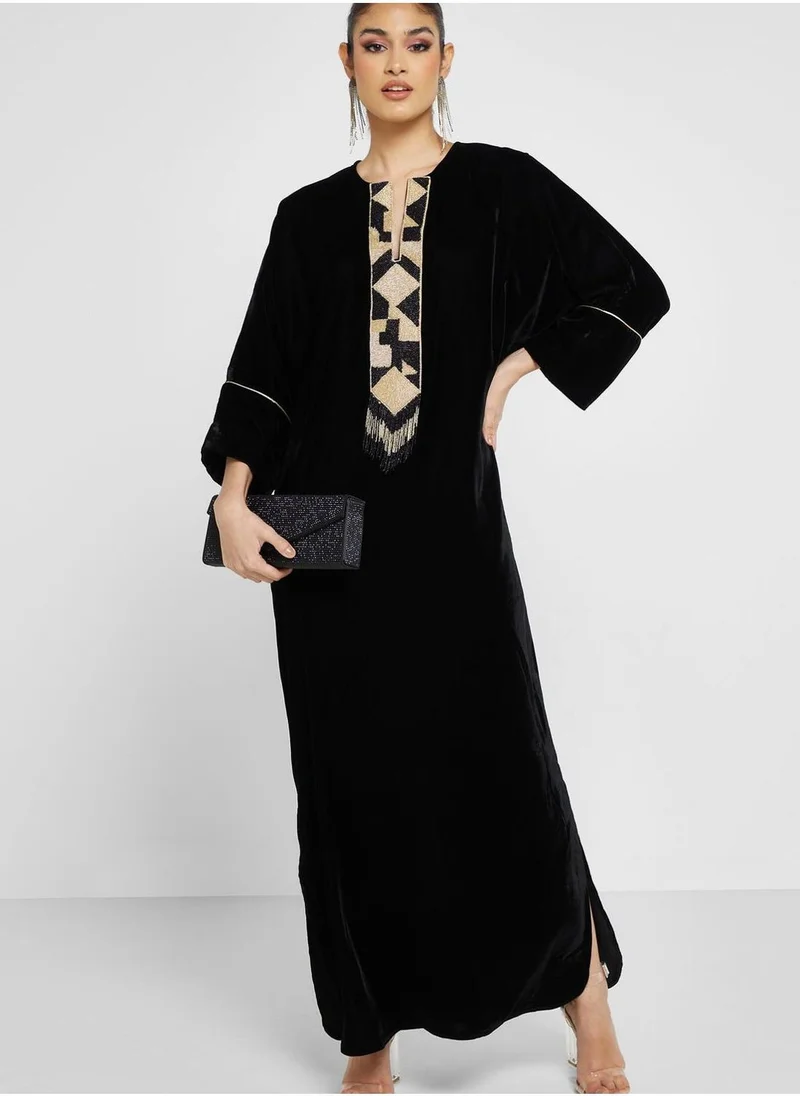 MAISON ARABELLE Printed Piping Sleeve Jalabiya