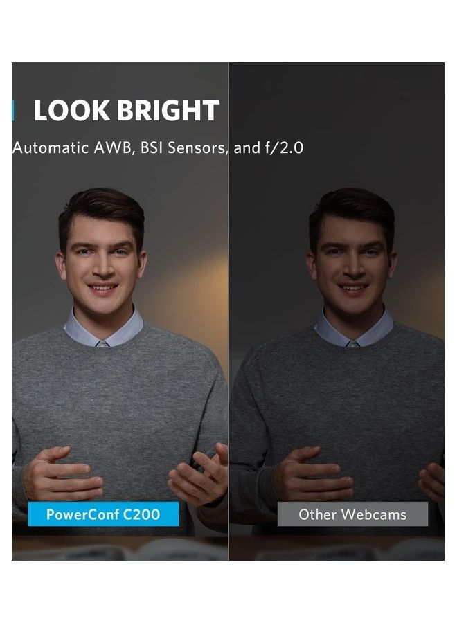 كاميرا ويب PowerConf C200 2K Mac لأجهزة الكمبيوتر المحمول، وكاميرا الكمبيوتر، مع ميكروفونات تعمل على إلغاء الضوضاء بتقنية الذكاء الاصطناعي، وميكروفونات استريو، ومجال رؤية قابل للتعديل، وتصحيح الإضاءة المنخفضة، وغطاء خصوصية مدمج - Image 5