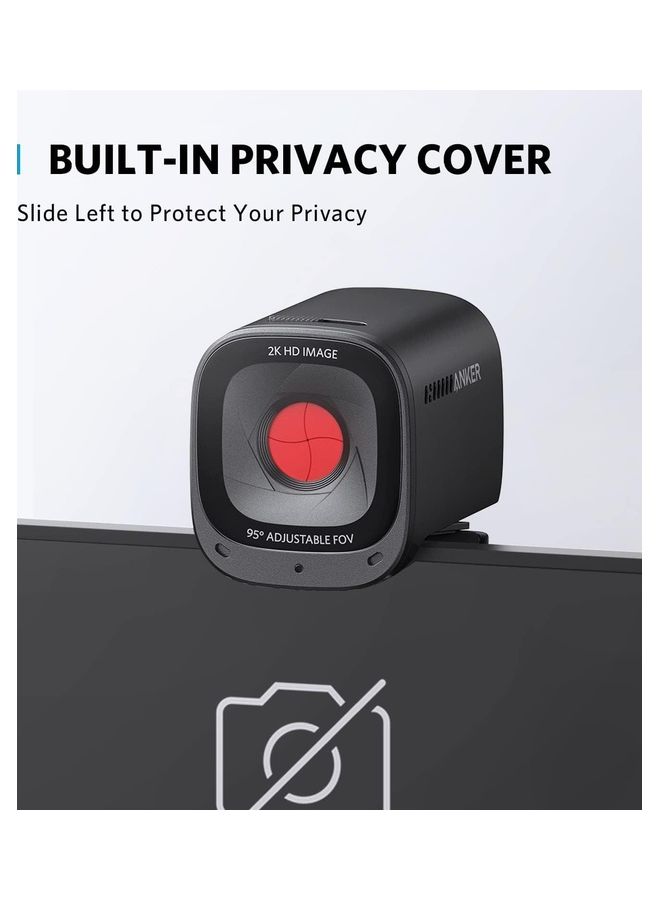 كاميرا ويب PowerConf C200 2K Mac لأجهزة الكمبيوتر المحمول، وكاميرا الكمبيوتر، مع ميكروفونات تعمل على إلغاء الضوضاء بتقنية الذكاء الاصطناعي، وميكروفونات استريو، ومجال رؤية قابل للتعديل، وتصحيح الإضاءة المنخفضة، وغطاء خصوصية مدمج - Image 3