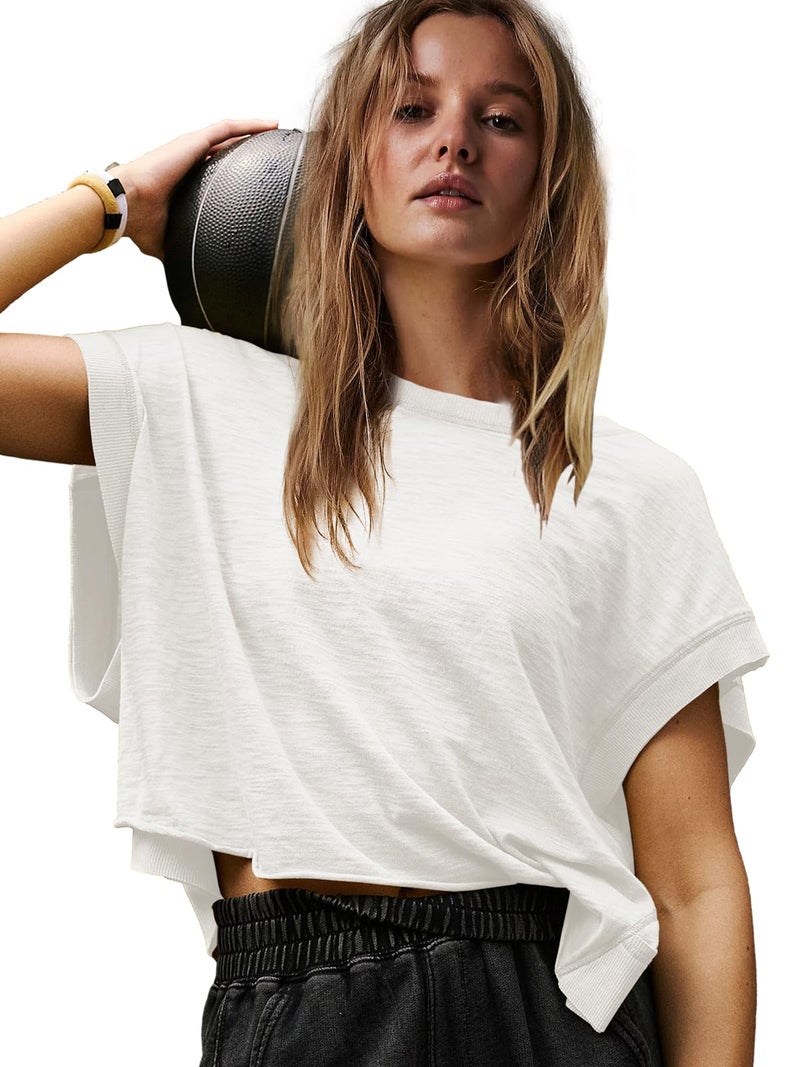 Panadila Womens Open Back Workout Top Oversized Workout T Shirts Backless Athletic Shirt Short Sleeve Baby Tee (White,S) - Image 2