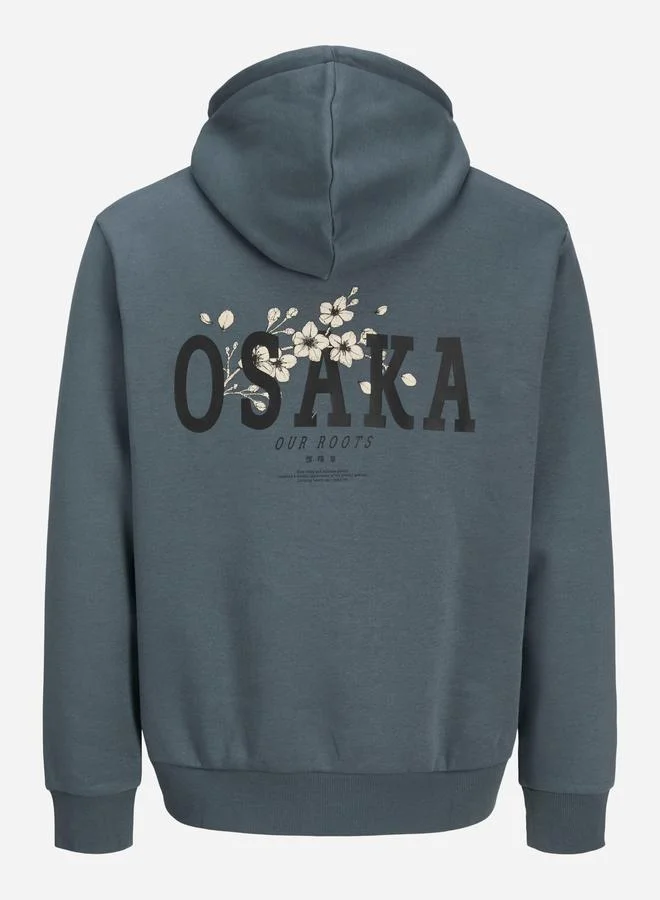 JACK & JONES Grey Back Graphic Print Pullover Hoodie