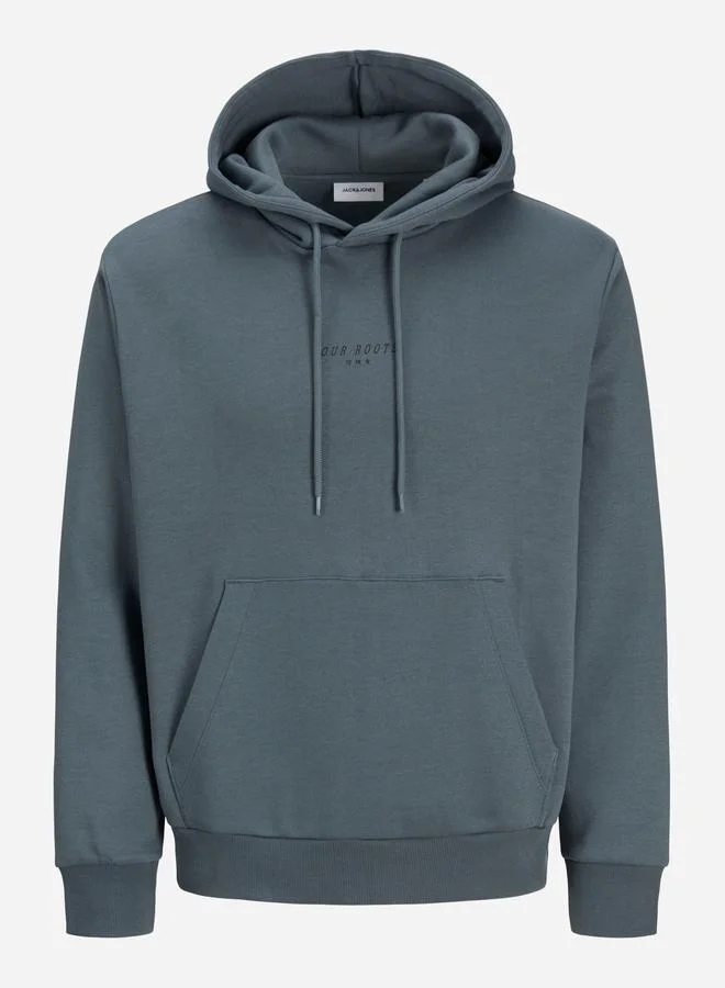 JACK & JONES Grey Back Graphic Print Pullover Hoodie
