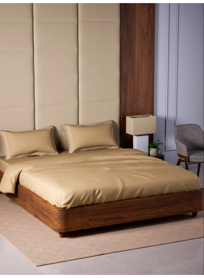 MULBERRY LIVING مفرش سرير مسطح قطن 100% 500 غرزة، مقاس كينج (260x280 سم) بلون فاون مع 2 غطاء وسادة (50x75 سم)