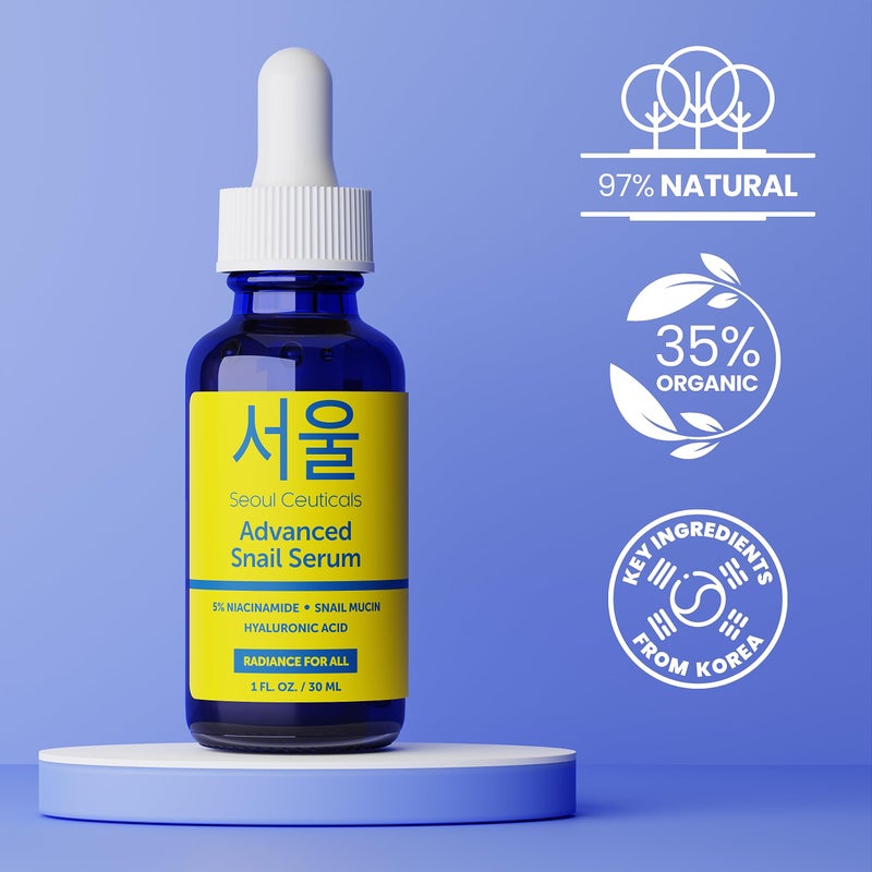 SeoulCeuticals Korean 5% Niacinamide + Snail Mucin 97.5% Essence Serum + Hyaluronic Acid, Cruelty Free Korean Skin Care, Natural & Organic Anti Aging Face Serum for Dull Skin, K Beauty 1oz - Image 2