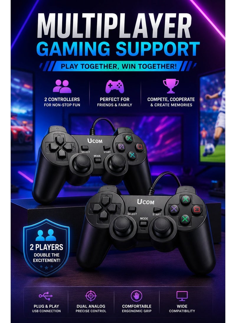 Ucom USB Wired Game Controller Set (2 PCS) – Dual Shock Gamepads for PC & Laptop | Plug & Play - Image 2