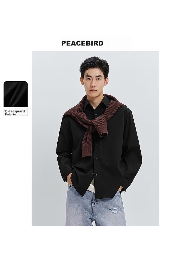 Waxbird Peacebird Men's Casual Shirt Spring Jacquard Loose Long Sleeve Men's Jacket Black S - Image 1