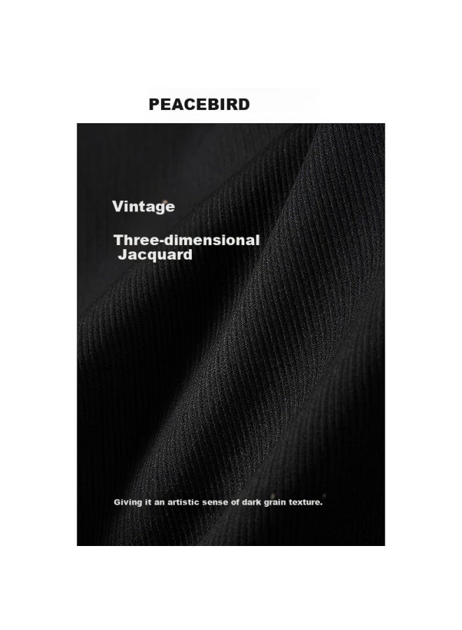 Waxbird Peacebird Men's Casual Shirt Spring Jacquard Loose Long Sleeve Men's Jacket Black S - Image 2