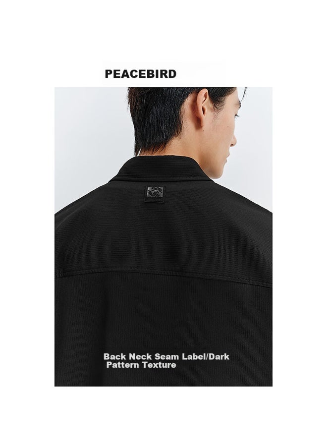 Waxbird Peacebird Men's Casual Shirt Spring Jacquard Loose Long Sleeve Men's Jacket Black S - Image 3