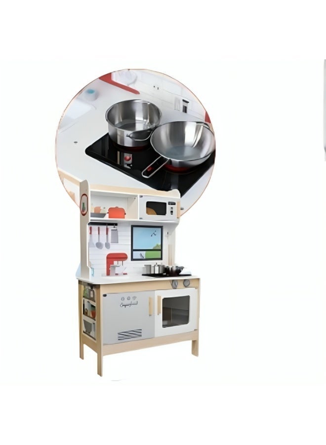 Wooden Simulation Kids Kitchen Set with Kitchen Tools and Sounds and Lights - Image 3