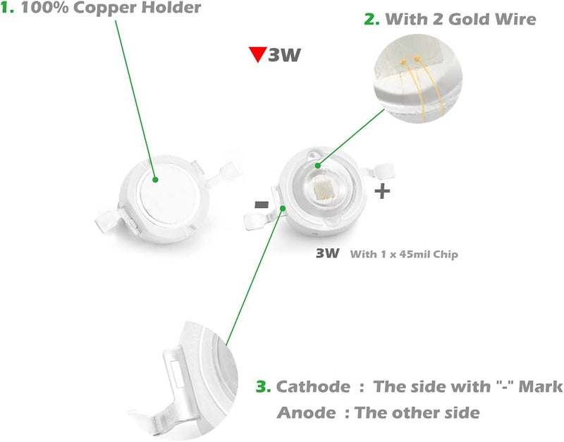 CHANZON 10 قطع شريحة LED عالية القدرة 3 واط بنفسجي فوق بنفسجي (UV 400nm / 400mA - 500mA / DC 3V - 3.4V / 3 واط) مكونات مصباح COB SMD - Image 4