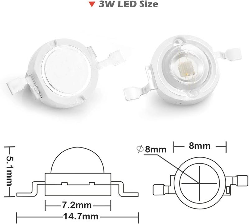 CHANZON 10 قطع شريحة LED عالية القدرة 3 واط بنفسجي فوق بنفسجي (UV 400nm / 400mA - 500mA / DC 3V - 3.4V / 3 واط) مكونات مصباح COB SMD - Image 3