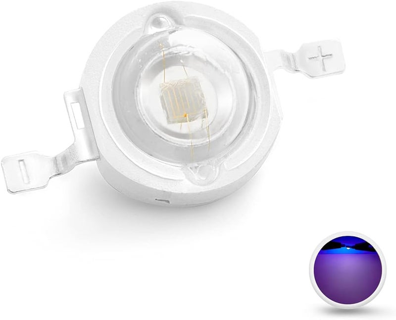 CHANZON 10 قطع شريحة LED عالية القدرة 3 واط بنفسجي فوق بنفسجي (UV 400nm / 400mA - 500mA / DC 3V - 3.4V / 3 واط) مكونات مصباح COB SMD - Image 1