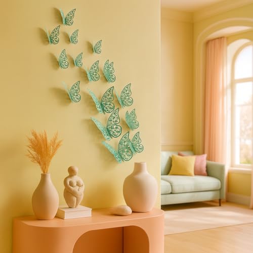 Xtore 12Pcs 3D Home Decor Butterfly with Sticking Pad- (Shimmer Green, Set of 12), Plastic, Reusable, wall - Image 2
