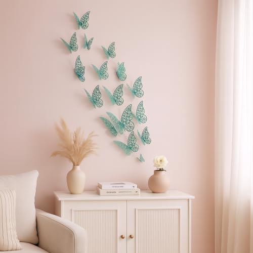 Xtore 12Pcs 3D Home Decor Butterfly with Sticking Pad- (Shimmer Green, Set of 12), Plastic, Reusable, wall - Image 1