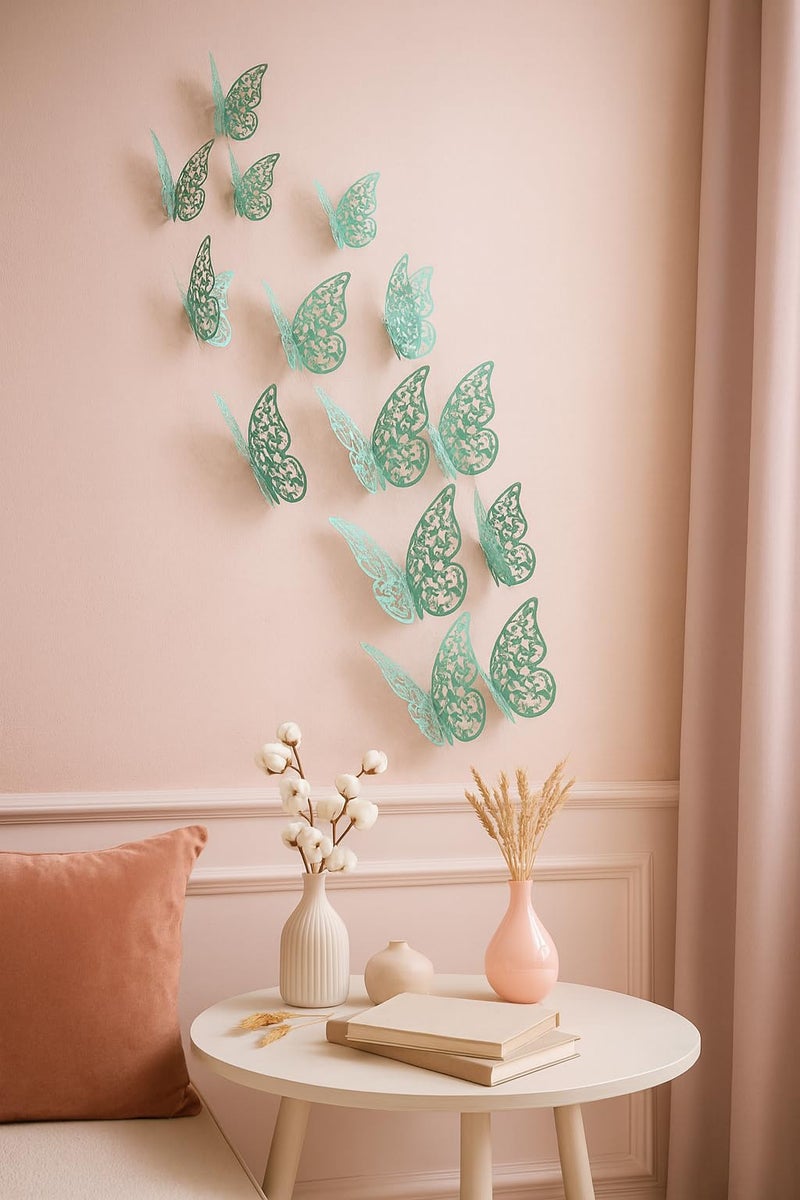 Xtore 12Pcs 3D Home Decor Butterfly with Sticking Pad- (Shimmer Green, Set of 12), Plastic, Reusable, wall - Image 5