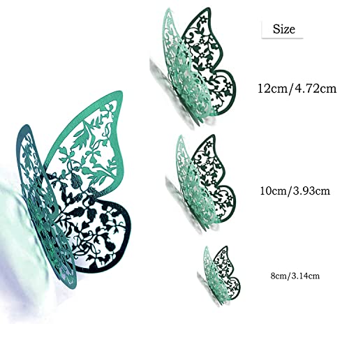 Xtore 12Pcs 3D Home Decor Butterfly with Sticking Pad- (Shimmer Green, Set of 12), Plastic, Reusable, wall - Image 3