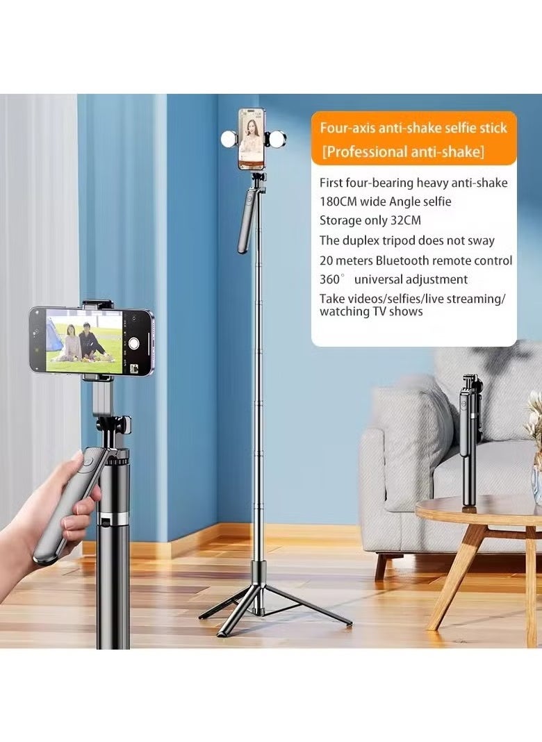 vesus 180cm/70.86 Inches Extra Long Selfie Stick Tripod, Anti-Shake Selfie Stick with Balance Handle, Dual Lights Portable Stainless Steel Tripod with Rechargeable Bluetooth Remote for Mobile Phones, Suitable For Smartphones, Cameras, Vlogging, Photography, and Video Recording, Live Streaming  - Image 2
