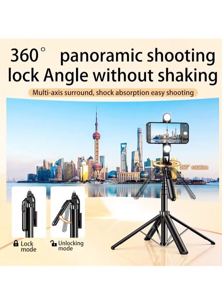vesus 180cm/70.86 Inches Extra Long Selfie Stick Tripod, Anti-Shake Selfie Stick with Balance Handle, Dual Lights Portable Stainless Steel Tripod with Rechargeable Bluetooth Remote for Mobile Phones, Suitable For Smartphones, Cameras, Vlogging, Photography, and Video Recording, Live Streaming  - Image 3