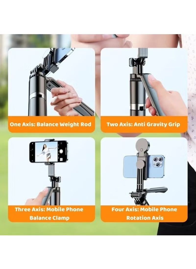 vesus 180cm/70.86 Inches Extra Long Selfie Stick Tripod, Anti-Shake Selfie Stick with Balance Handle, Dual Lights Portable Stainless Steel Tripod with Rechargeable Bluetooth Remote for Mobile Phones, Suitable For Smartphones, Cameras, Vlogging, Photography, and Video Recording, Live Streaming  - Image 4