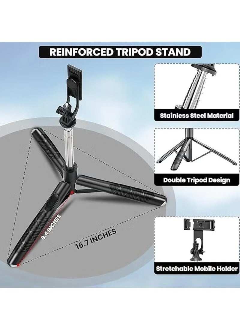 vesus 180cm/70.86 Inches Extra Long Selfie Stick Tripod, Anti-Shake Selfie Stick with Balance Handle, Dual Lights Portable Stainless Steel Tripod with Rechargeable Bluetooth Remote for Mobile Phones, Suitable For Smartphones, Cameras, Vlogging, Photography, and Video Recording, Live Streaming  - Image 5