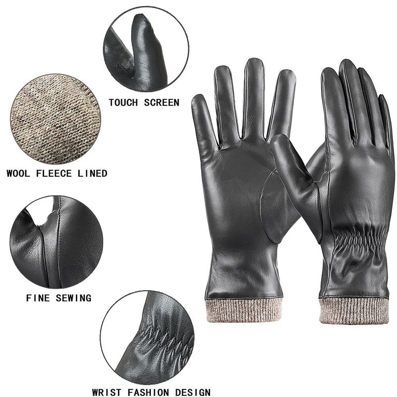 REDESS Winter Leather Gloves for Women, Wool Fleece Lined, Touchscreen Texting, Windproof, Multi-Purpose, Dark Grey, Size 7.5 L - Image 3