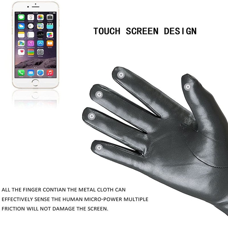 REDESS Winter Leather Gloves for Women, Wool Fleece Lined, Touchscreen Texting, Windproof, Multi-Purpose, Dark Grey, Size 7.5 L - Image 4