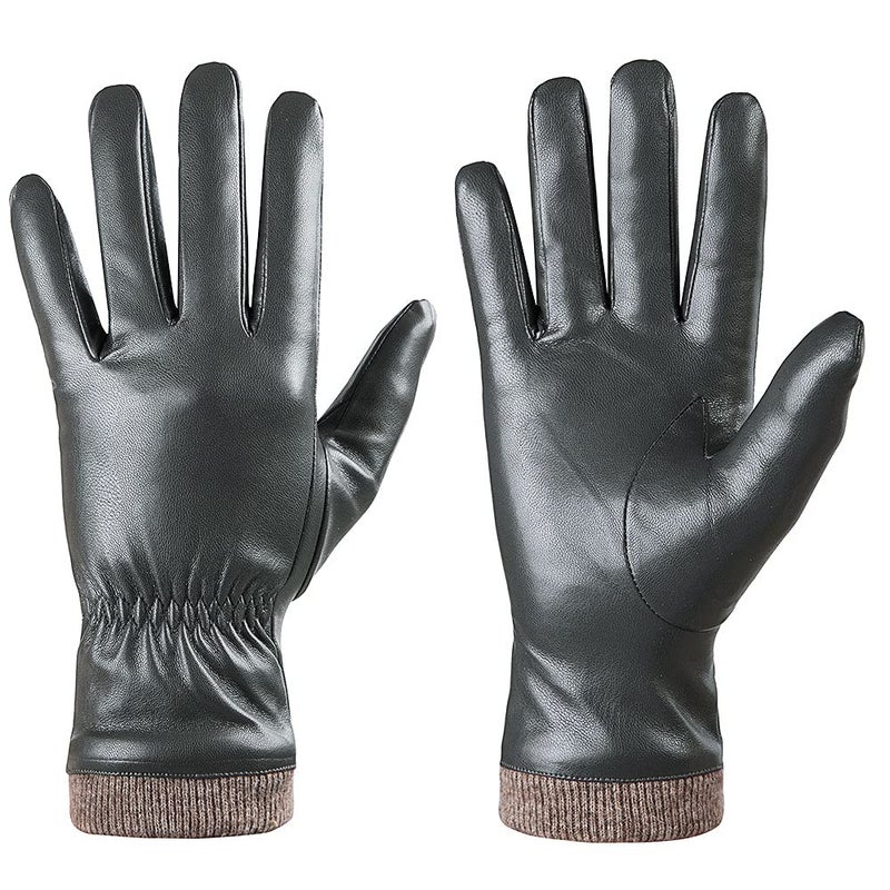 REDESS Winter Leather Gloves for Women, Wool Fleece Lined, Touchscreen Texting, Windproof, Multi-Purpose, Dark Grey, Size 7.5 L - Image 2
