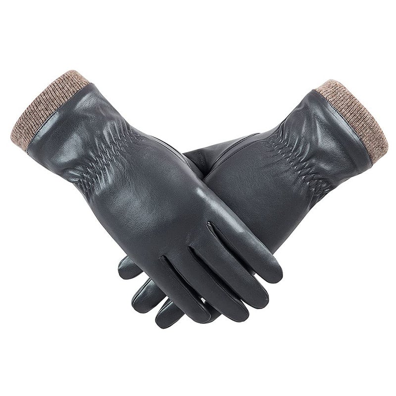 REDESS Winter Leather Gloves for Women, Wool Fleece Lined, Touchscreen Texting, Windproof, Multi-Purpose, Dark Grey, Size 7.5 L - Image 1