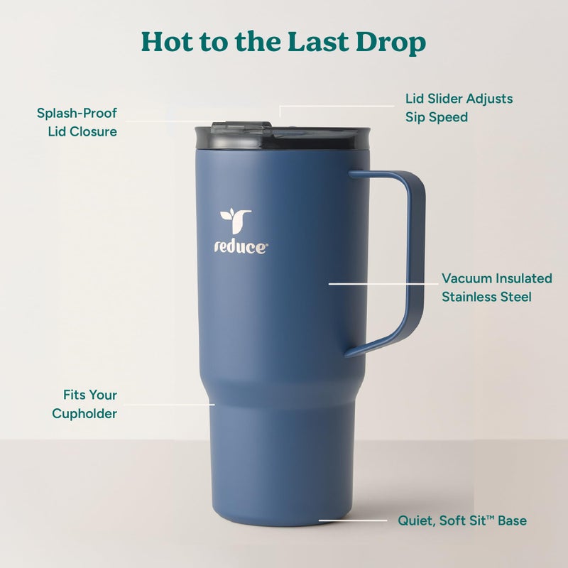 REDUCE 24 oz Hot1 Vacuum Insulated Mug for Hot Tea, Coffee and Other Hot Drinks - With Flo-Motion Lid and Handle, Single-Serve and Cupholder Friendly, Keeps Drinks Hot for up to 8 Hrs, Mineral Blue - Image 4