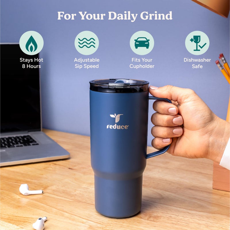 REDUCE 24 oz Hot1 Vacuum Insulated Mug for Hot Tea, Coffee and Other Hot Drinks - With Flo-Motion Lid and Handle, Single-Serve and Cupholder Friendly, Keeps Drinks Hot for up to 8 Hrs, Mineral Blue - Image 3