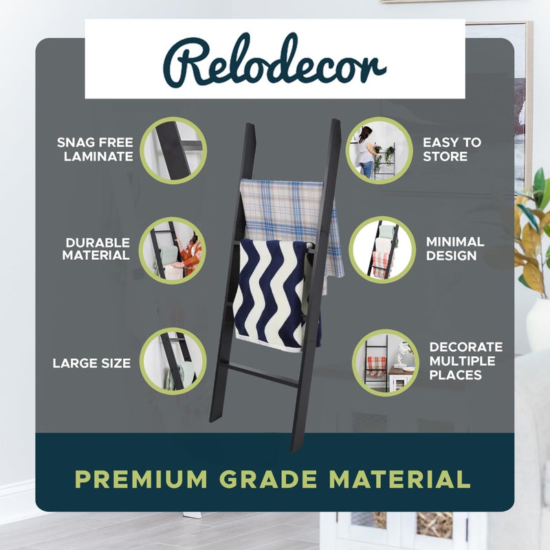 RELODECOR Blanket Ladder for Living Room and Bedroom, 4ft 4-Tier Wall Leaning Laminate Snag Free Construction (Black) Rustic Decorative Farmhouse Blanket Storage, Quilt Rack, Ladder Shelf, Easy Assembly - Image 4